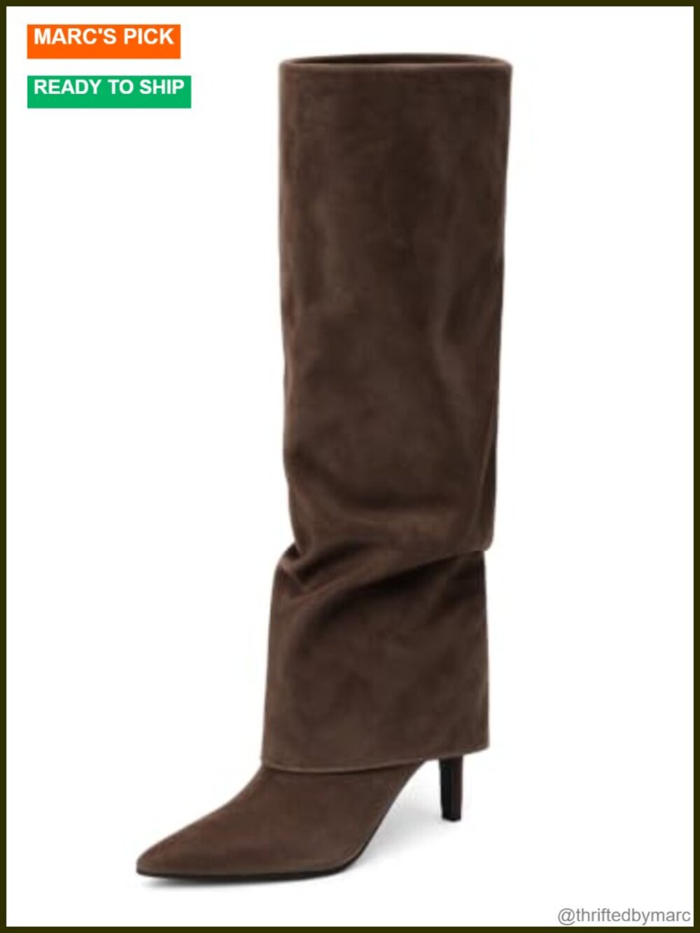 Slouchy Knee High Boots Faux Suede Pointed Toe Kitten Heel